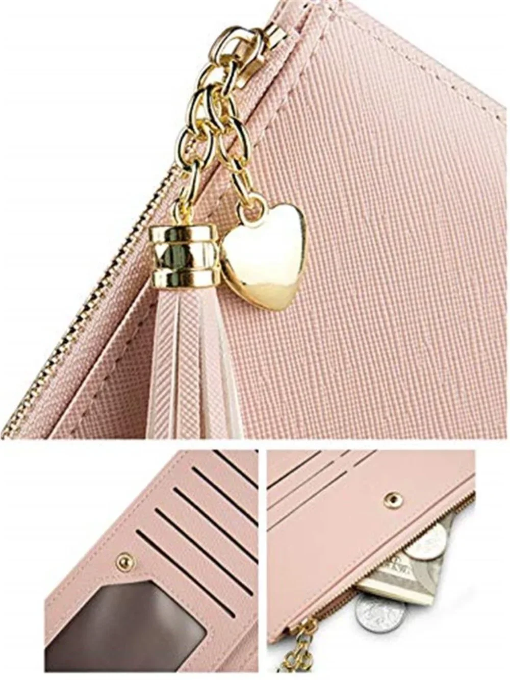 Womens Slim Bifold Wallet Large Capacity Card Holder Zip Phone Clutch Organizer